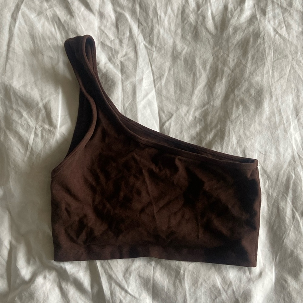 Los Ángeles Apparel One Shoulder Brown Crop Top